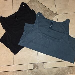 Skims Soft Lounge Tanks Onyx Black and Teal 2X - LOT OF TWO